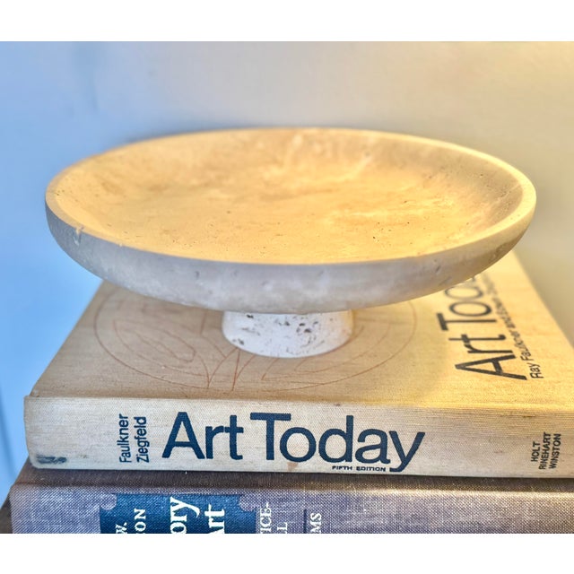 Organic Modern Travertine Style Pedestal Bowl – Mediterranean Stone Compote Centerpiece For Sale - Image 12 of 12