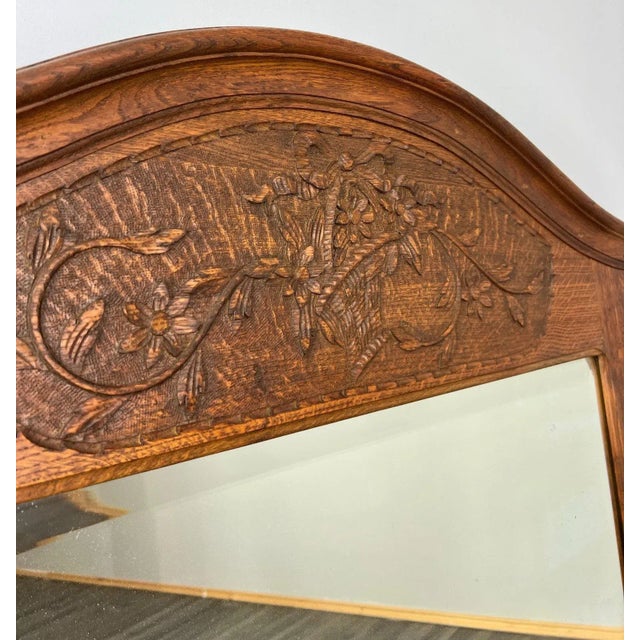 Antique French Mirror with Oak Carved Frame For Sale - Image 3 of 10