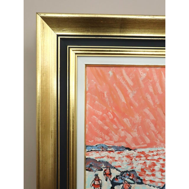 Mid-Century Modern 'Coral Sunset' Original Coastal Landscape Oil Painting by Swedish Artist Uno Vallman (1913-2004), Framed For Sale - Image 6 of 13