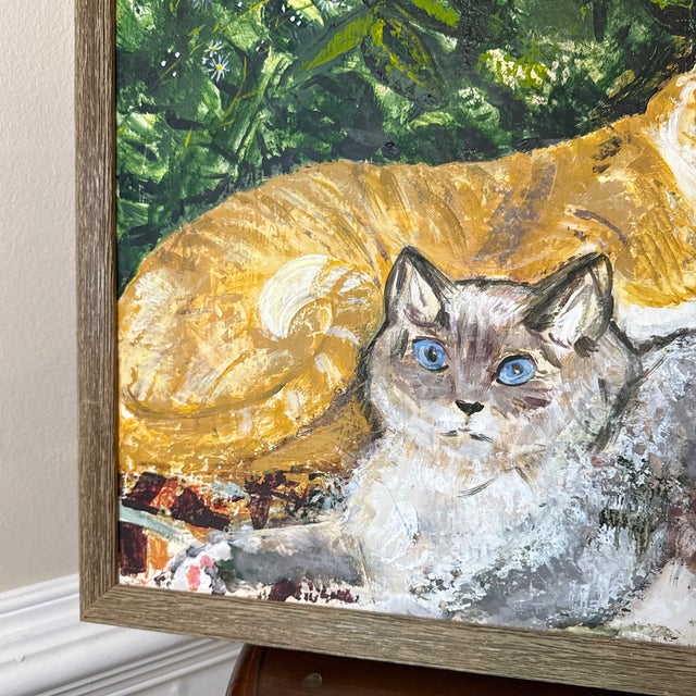 1970s Vintage 1970s Acrylic Cat Painting ~ Framed and Signed Jjay For Sale - Image 5 of 12