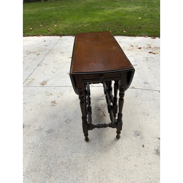 Antique Gateleg Drop Leaf Oval Dining Table With Drawer For Sale - Image 4 of 10