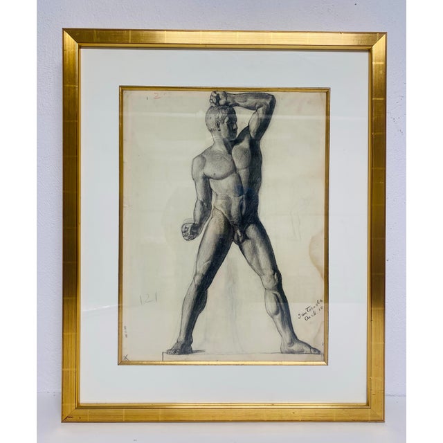 1930s Early 20th Century Male Nude Artist Study Charcoal on Paper. For Sale - Image 5 of 10