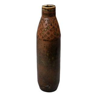 Bottle Vase in Mottled Brown Glazed Stoneware by Carl-Harry Stålhane for Rörstrand, Sweden, 1960 For Sale