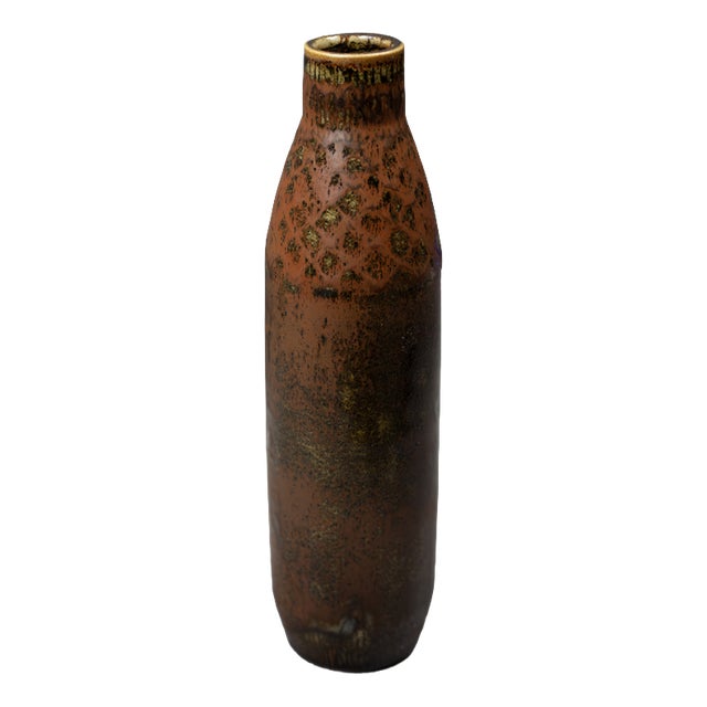 Bottle Vase in Mottled Brown Glazed Stoneware by Carl-Harry Stålhane for Rörstrand, Sweden, 1960 For Sale