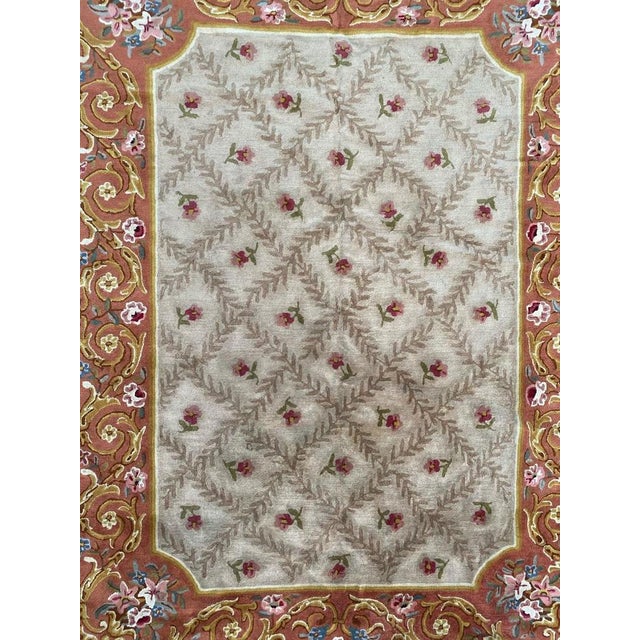 Very beautiful Mid-Century French Janus or “point de Lys” rug with nice decorative design and beautiful colors with...