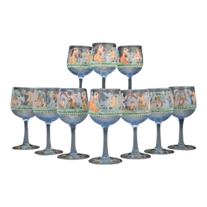 Rare 19th C. Venice & Murano Glass Salviati Attrib Enameled Stemmed Cordial Glassware - Set of 10