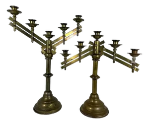 Antique U.S. Army Brass Candelabras: Adjustable Pair