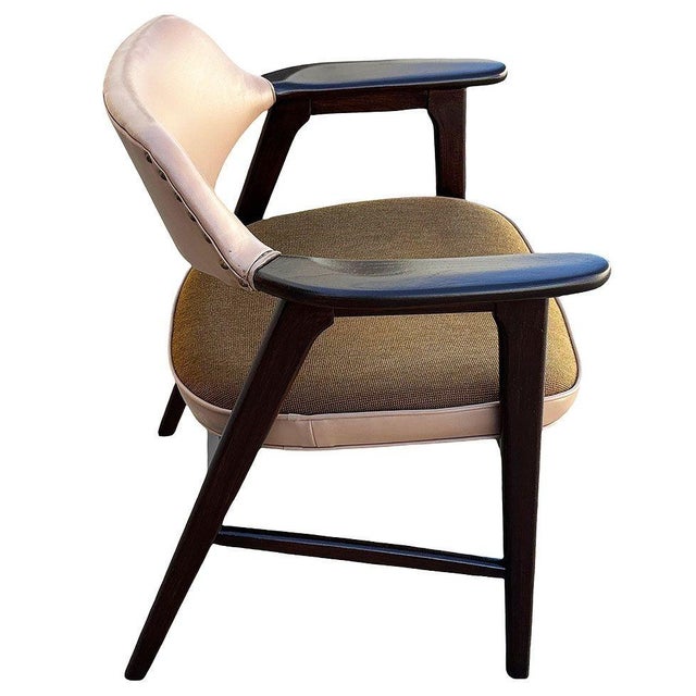 Wood Mid-Century Dark Oak Accent Armchairs W/ Beige Seat by Paoli Furniture, Set of 3 For Sale - Image 7 of 8