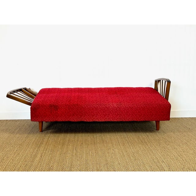 Brown Vintage Scandinavian Convertible Sofa in Wood and Fabric, 1960s For Sale - Image 8 of 17