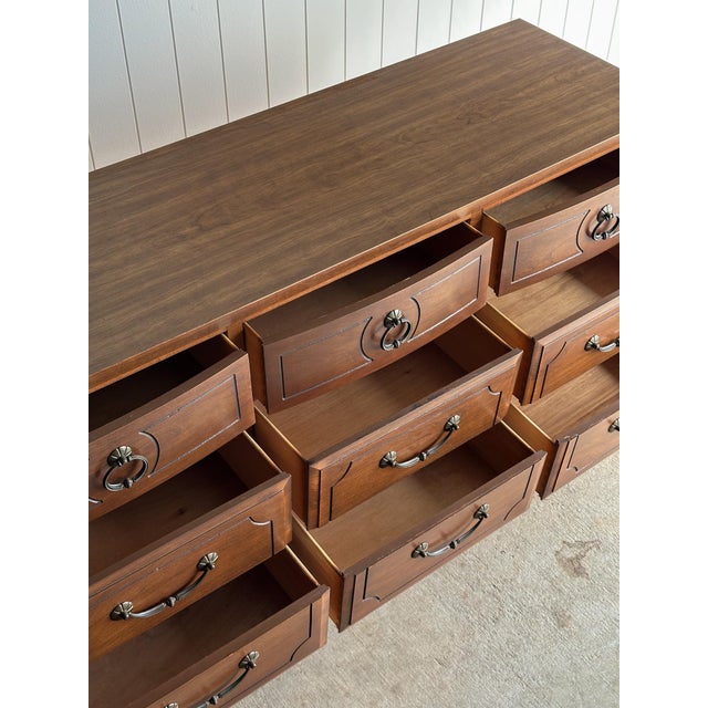 Vintage Walnut Triple Dresser by Ward Furniture, C. 1970s For Sale - Image 17 of 18