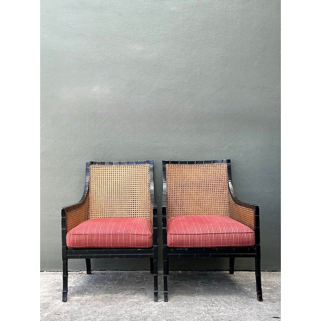 Vintage Carved Bamboo Cane Lounge Chairs - A Pair For Sale - Image 11 of 12