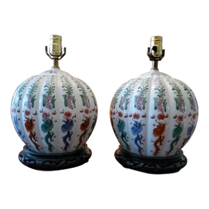Mid-Century Modern Hollywood Regency Vintage Chinese Porcelain Lamps - a Pair