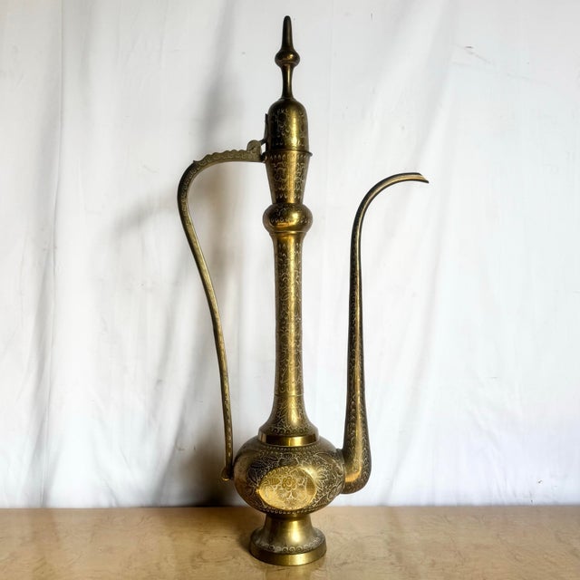 Brass Mid 20th Century Moorish Etched Brass Pitcher/Ewer/Aftaba/Surahi For Sale - Image 8 of 12