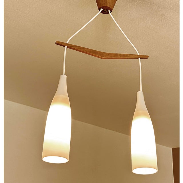 1950s Scandinavian Pendant Light in Teak and Glass, 1960s For Sale - Image 5 of 15