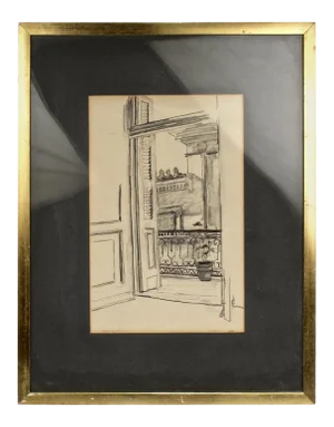 Charcoal Drawing of a View from a Balcony by Lambro Ahlas