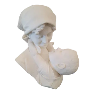 Carrara Marble Bust of Woman & Child By: Ferdinando Vichi From Ulysses S. Grant Jr's Estate