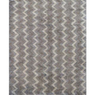 Mansour Modern Handwoven Mohair Zig Zag Rug For Sale