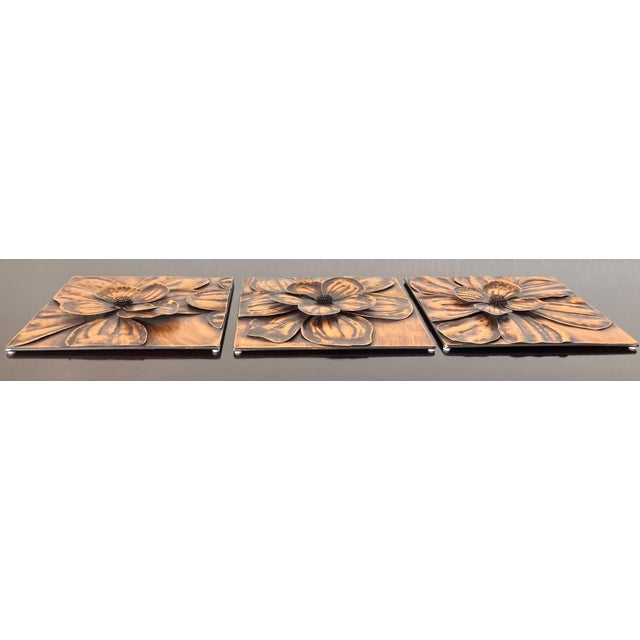 Circa 2016 Applied Bas & High Relief-Style Metal Hibiscus Petals & Pistils Wall Art Plaques – Set of 3 For Sale - Image 14 of 17