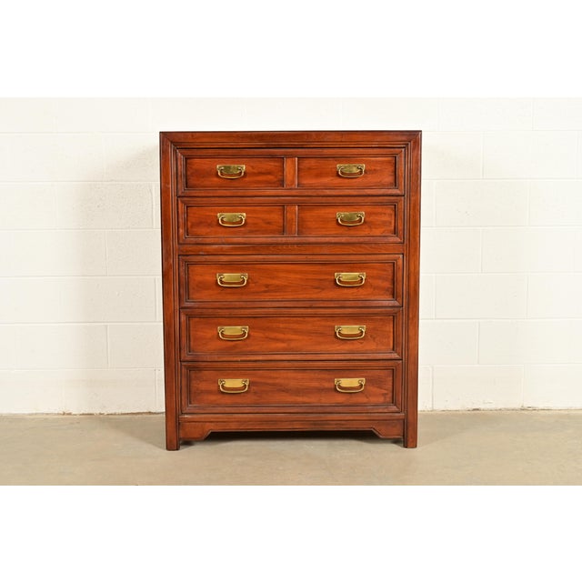 Thomasville Mid-Century Modern Hollywood Regency Campaign Walnut Highboy Dresser, 1970s For Sale - Image 17 of 17