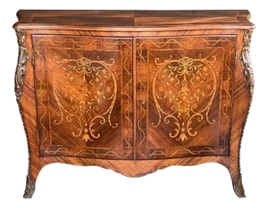 George III Style Marquetry Inlaid Rosewood Bombé Cabinet in the Manner of John Cobb