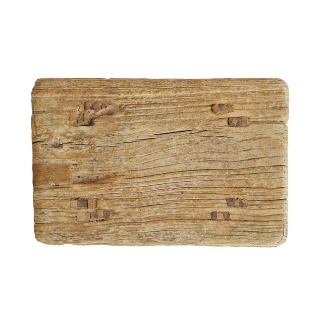Tan Vintage Elm Work Rustic Farm Stool For Sale - Image 8 of 11