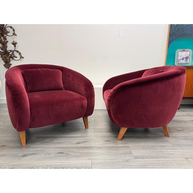 Large Italian Club Chairs in Ruby Velvet, 1960s, Set of 2 For Sale - Image 6 of 8