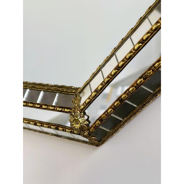 Large Spanish Hollywood Regency Octagonal Gilt Metal and Beveled Mosaic Wall Mirror For Sale - Image 10 of 12