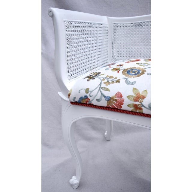 French Louis XV Style Spring Floral Caned Window Bench Settee | Chairish