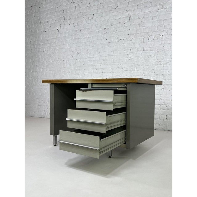 Vintage Industrial Metal and Wood Desk from Remington Rand, 1950s For Sale - Image 4 of 11