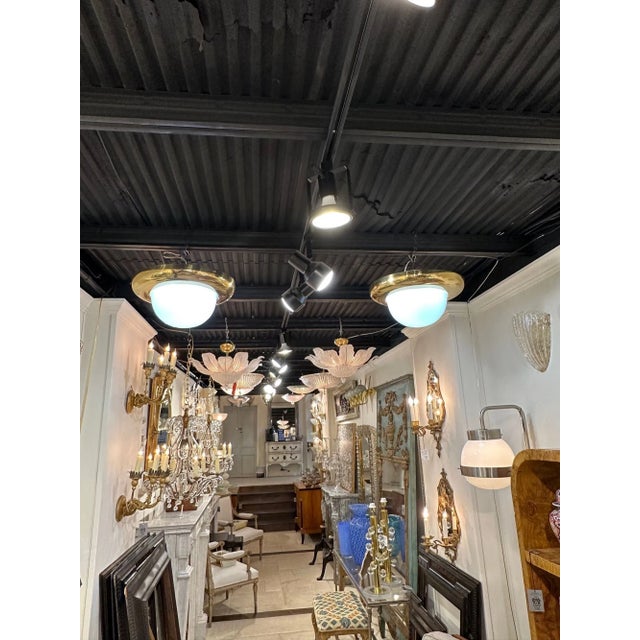 Murano glass and brass dome light flush mount. Circa 1960. Perfect for todays eclectic designs!