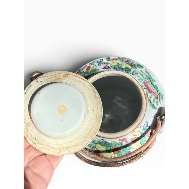 Antique Chinese Famille Rose Traveling Teapot With Fitted Warming Basket For Sale - Image 14 of 18