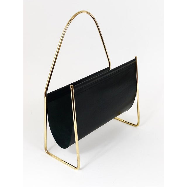 Mid-Century Magazine Rack in Brass and Black Leather by Carl Auböck, 1950s For Sale - Image 11 of 18