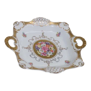 Gerold Porzellan Bavaria Porcelain Floral Serving Bowl Dish With Handles