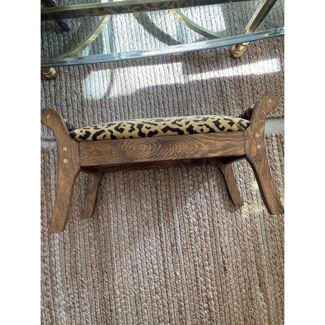 1980s Vintage Oak Footstool Scalamandre Leopardo For Sale In Denver - Image 6 of 9