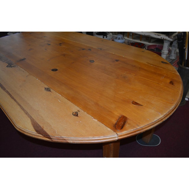 Wood Vintage Heavy Pine Wood Irish Wake Table Drop Leaf Long Oval Dining Kitchen Farmhouse Work For Sale - Image 7 of 13
