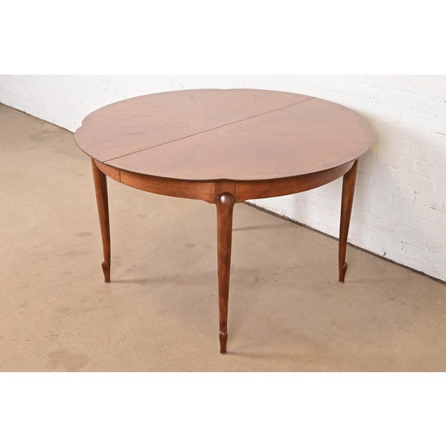 Brown Mastercraft Mid-Century Hollywood Regency Cherry and Burl Wood Extension Dining Table, Newly Refinished For Sale - Image 8 of 15