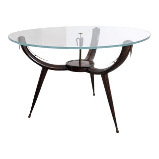 Italian Mid-Century Wood Coffee Table Glass in Style of Fontana Arte, 1950s For Sale