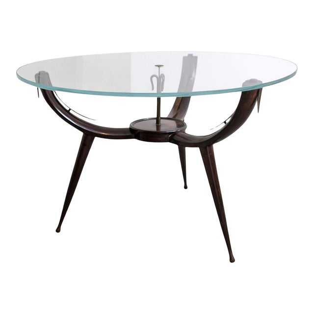 Italian Mid-Century Wood Coffee Table Glass in Style of Fontana Arte, 1950s For Sale