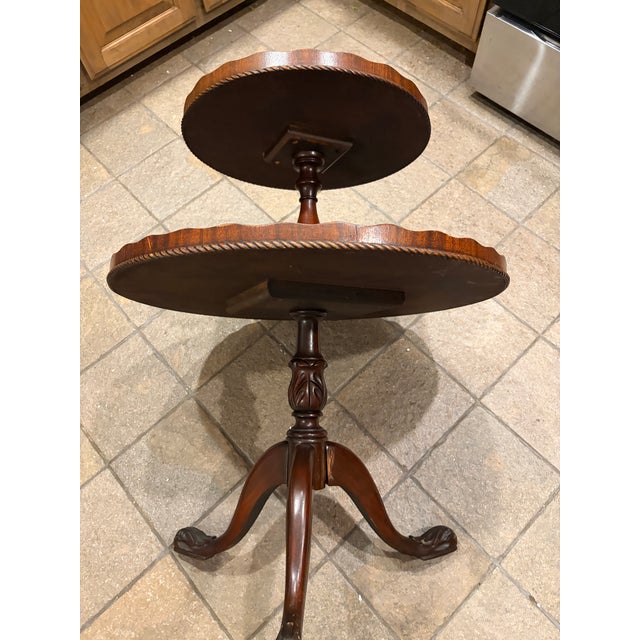 Brown Vintage Chippendale Style Mahogany Two-Tier Dumbwaiter Table For Sale - Image 8 of 8