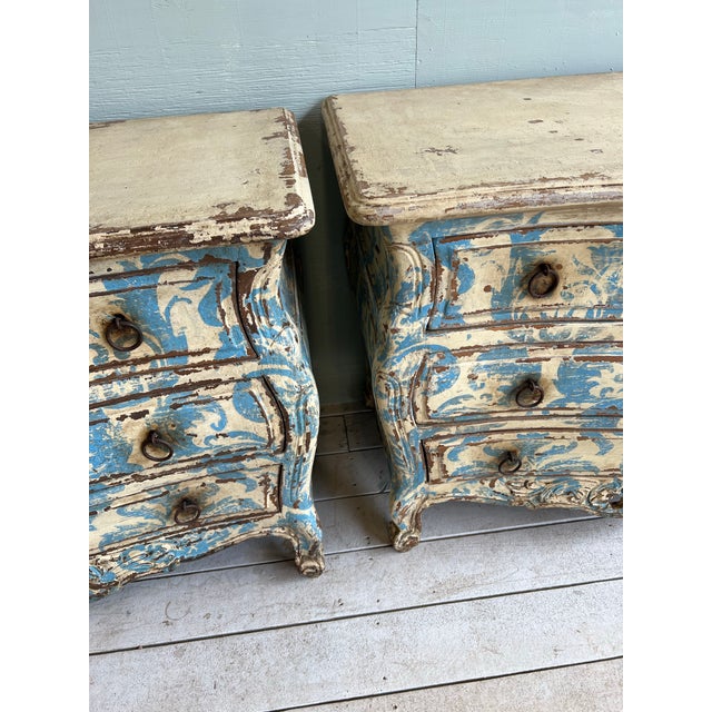 Wood Beautiful Pair of French Bedside Commodes With Blue and White Patina For Sale - Image 7 of 9