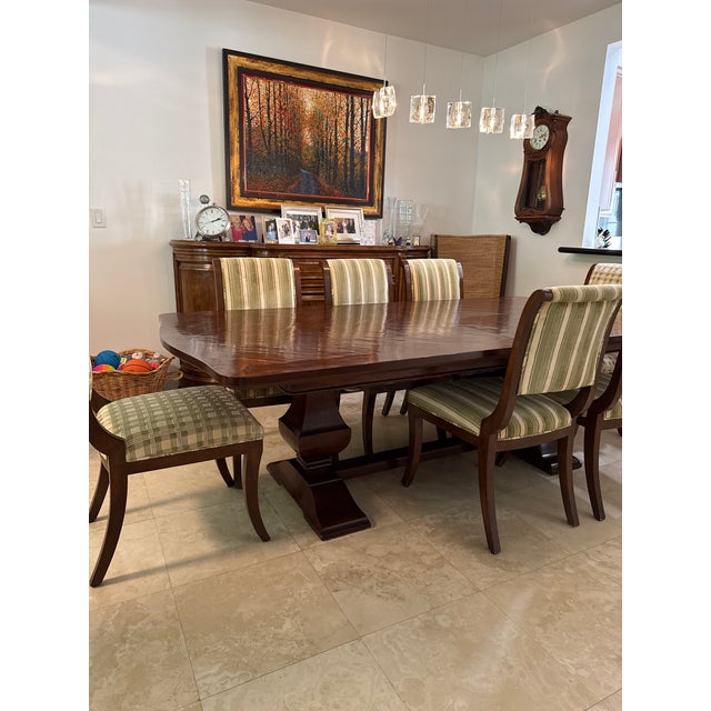 Hand-planed, distressed, antiqued, planked and waxed. Diamond pattern plank top with antiqued brass inlays. Rectangular...