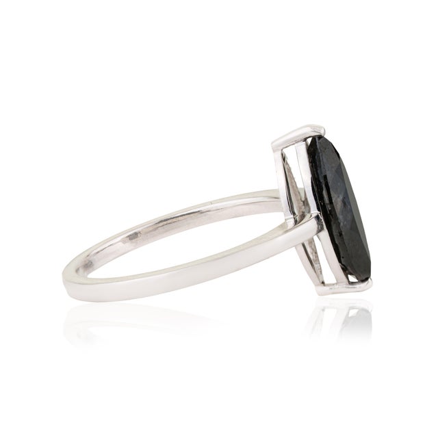 Metal 1.96ct Marquise Cut Black Diamond Solitaire Ring Size 9 in 14k White Gold For Sale - Image 7 of 15