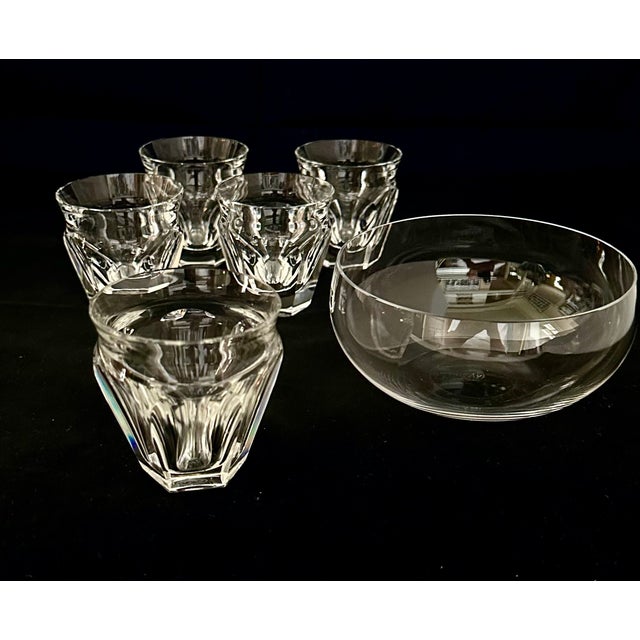 Baccarat Late 20th Century Baccarat Faceted Optic Cut Crystal 5 Shot Glasses With Low Profile Crystal Bowl - 6 pcs For Sale - Image 4 of 8
