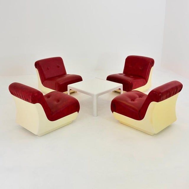 Mid-Century Space Age Lounge Chair in Red Leather & Fiberglass Shell, Germany, 1970s For Sale - Image 13 of 18