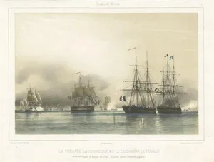 After Jean Baptiste Henri Durand-Brager, Combat Between French and British Ships, 1844, Lithograph