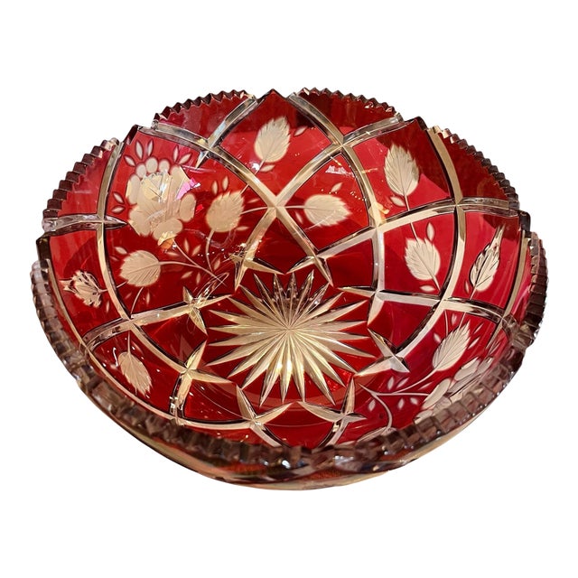 Antique Ruby Cut to Clear Glass Bowl For Sale