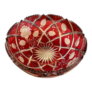 Antique Ruby Cut to Clear Glass Bowl