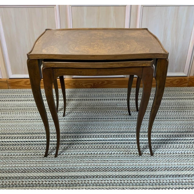 Wood 1960s Burl Nesting Tables by Baker - Restored For Sale - Image 7 of 12