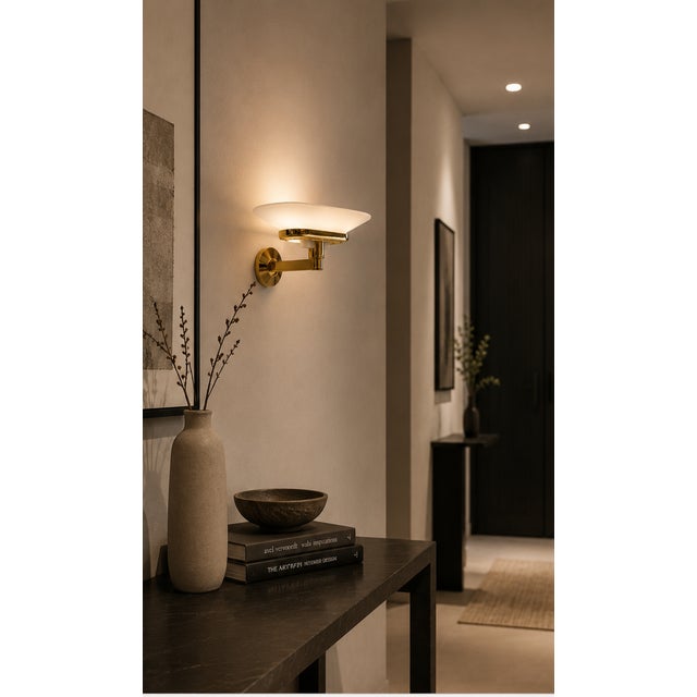 1980s Jill Wall Sconce in Polished Brass and Opaline Glass from Arteluce, Italy, 1970s For Sale - Image 5 of 17