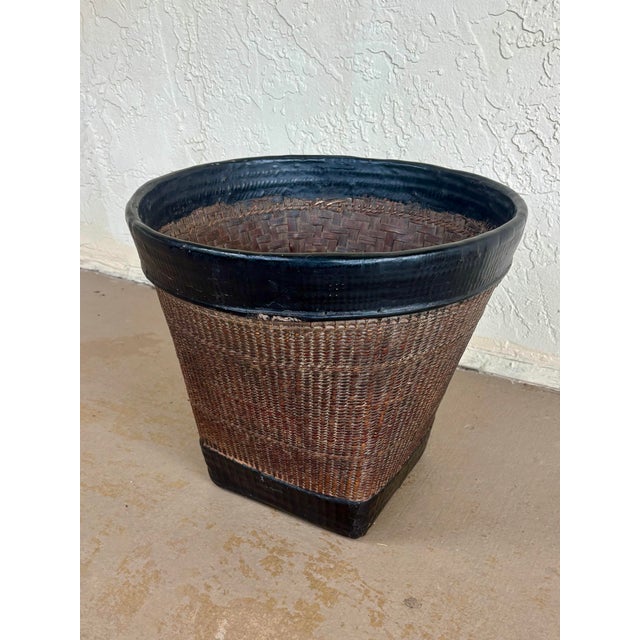 19th Century 19th Century Thai Hand Woven Rattan Black Lacquer Grain Basket For Sale - Image 5 of 7